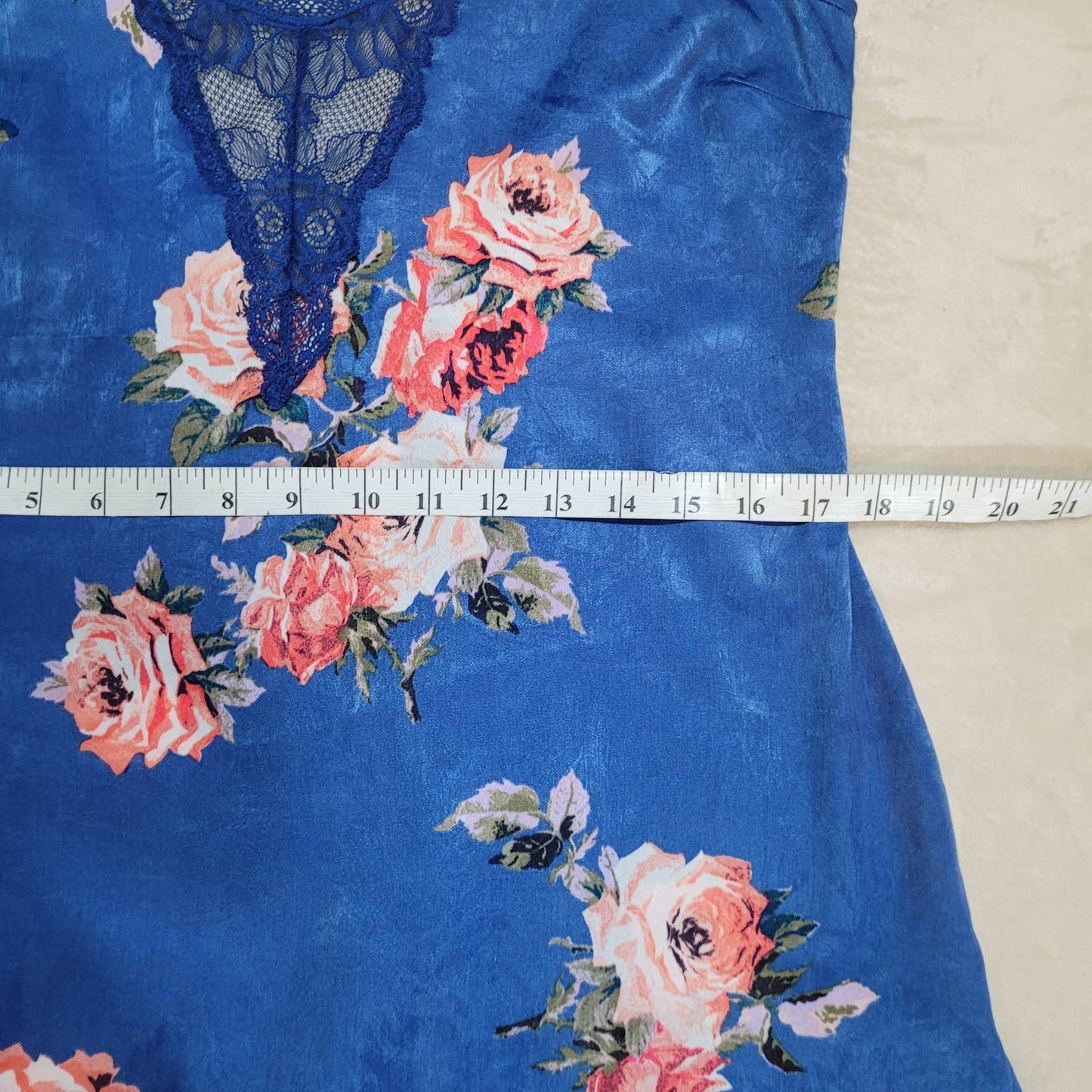 In Bloom by Jonquil Blue Floral Satin Slip - Size Small