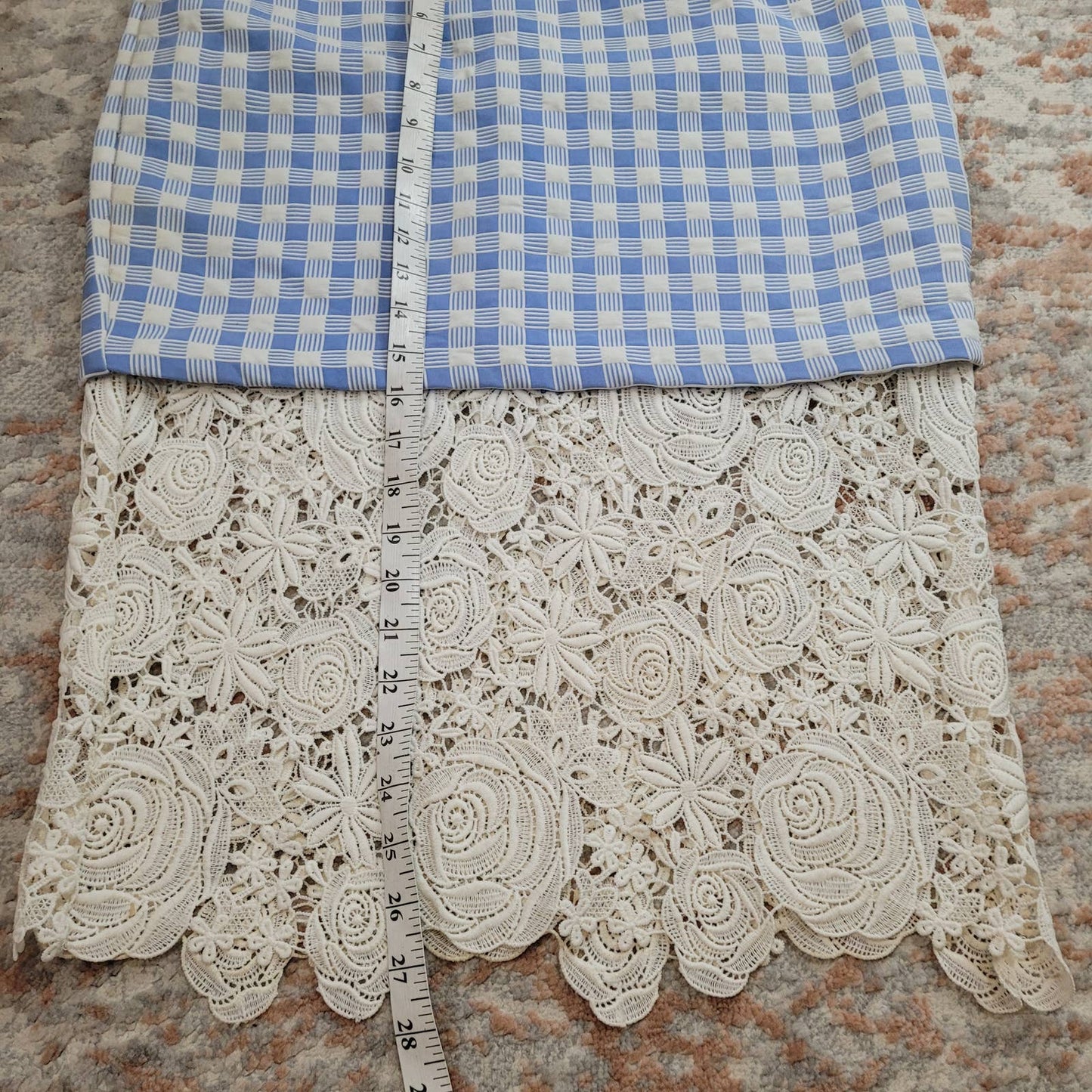 Endless Rose Blue Plaid Skirt with Crocheted Lace Hem - Size Large