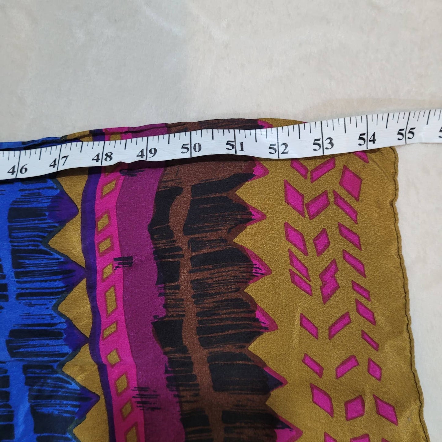 Long Rectangle Silk Scarf with Fall Rainbow Geometric Design
