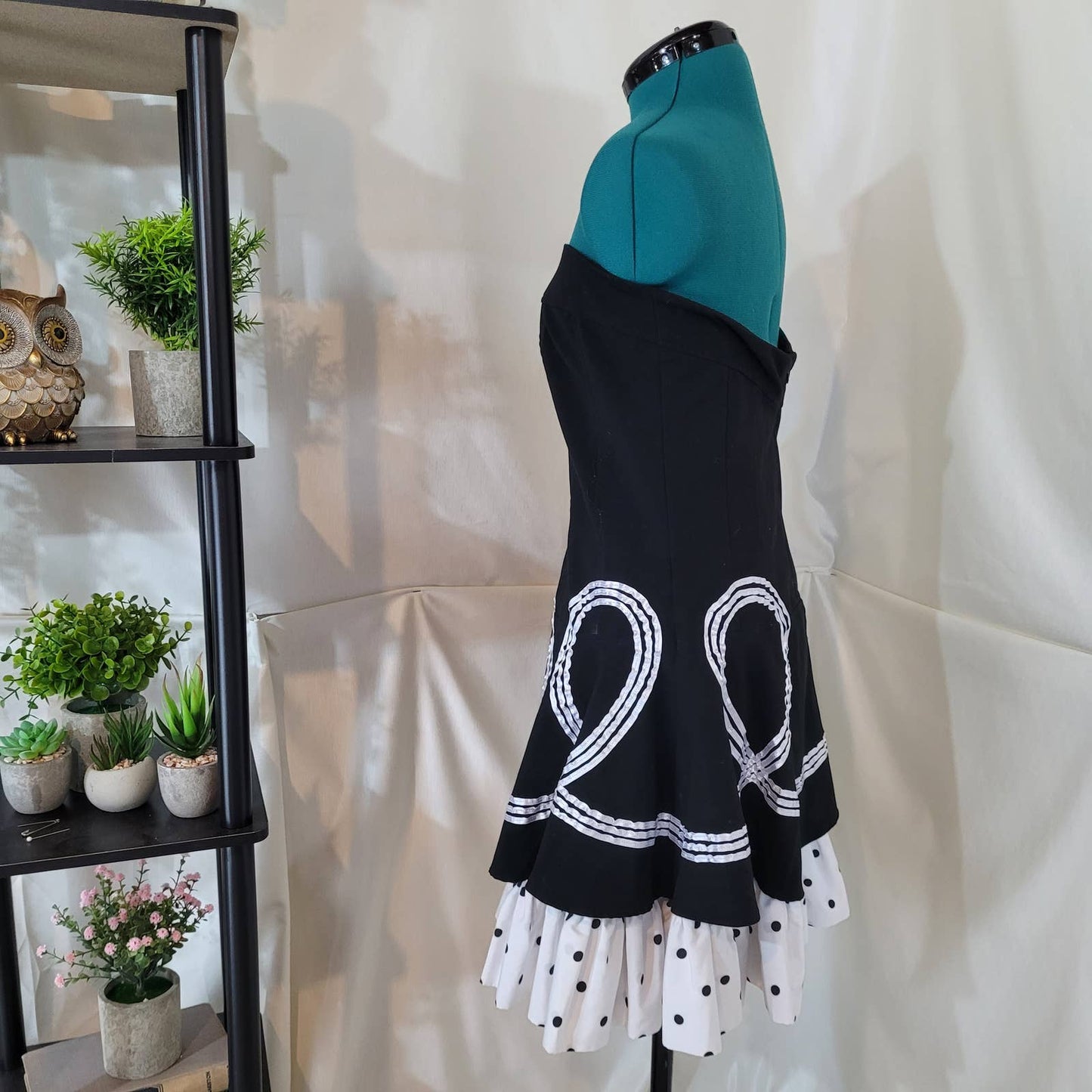 Seduction Fashion Strapless Black Dress with Polka Dot Hem - Size Large