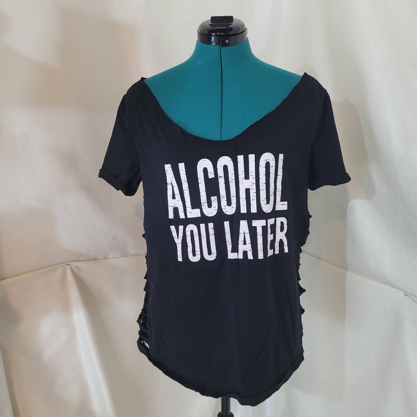 'Alcohol You Later' Black Upcycled T-Shirt - Size LargeMarkita's ClosetUnbranded