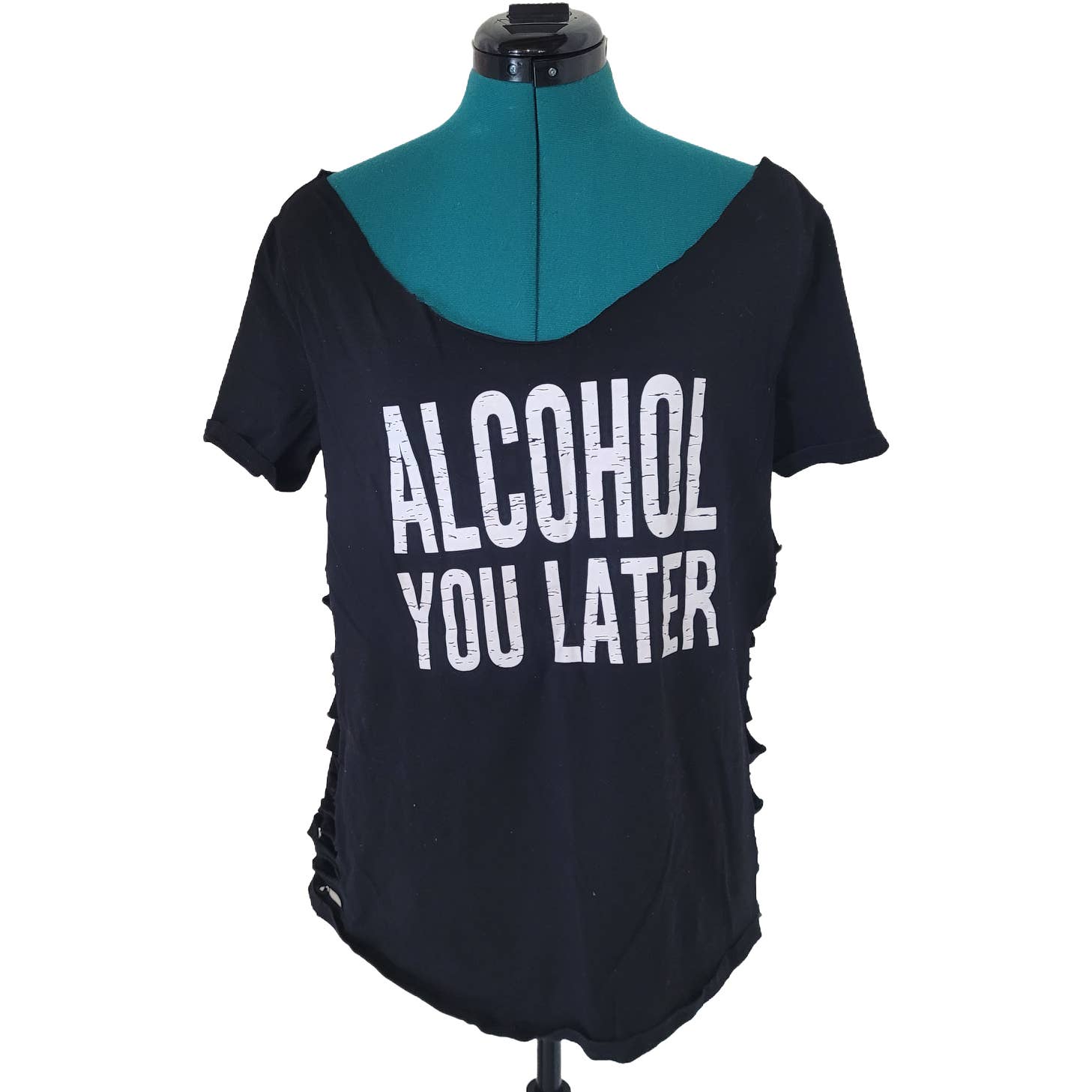 'Alcohol You Later' Black Upcycled T-Shirt - Size LargeMarkita's ClosetUnbranded