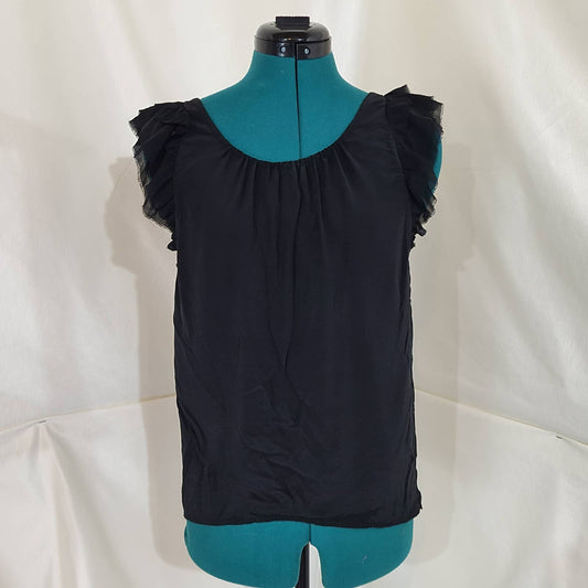Aritzia Wilfred Black Silk Blouse with Ruffled Shoulders - Size Extra SmallMarkita's ClosetAritzia
