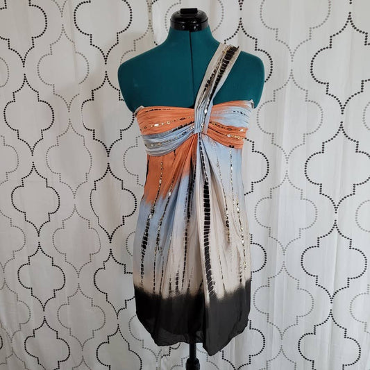 BCBGMaxAzria Silk Dress with Sequined Accents and Tie Die Pattern - Size 2Markita's ClosetBCBGMAXAZRIA
