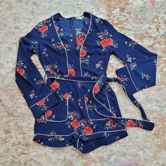 Bleuh Ciel Blue Long Sleeve Romper with Rose Pattern - Size SmallMarkita's Closetbleuh ciel
