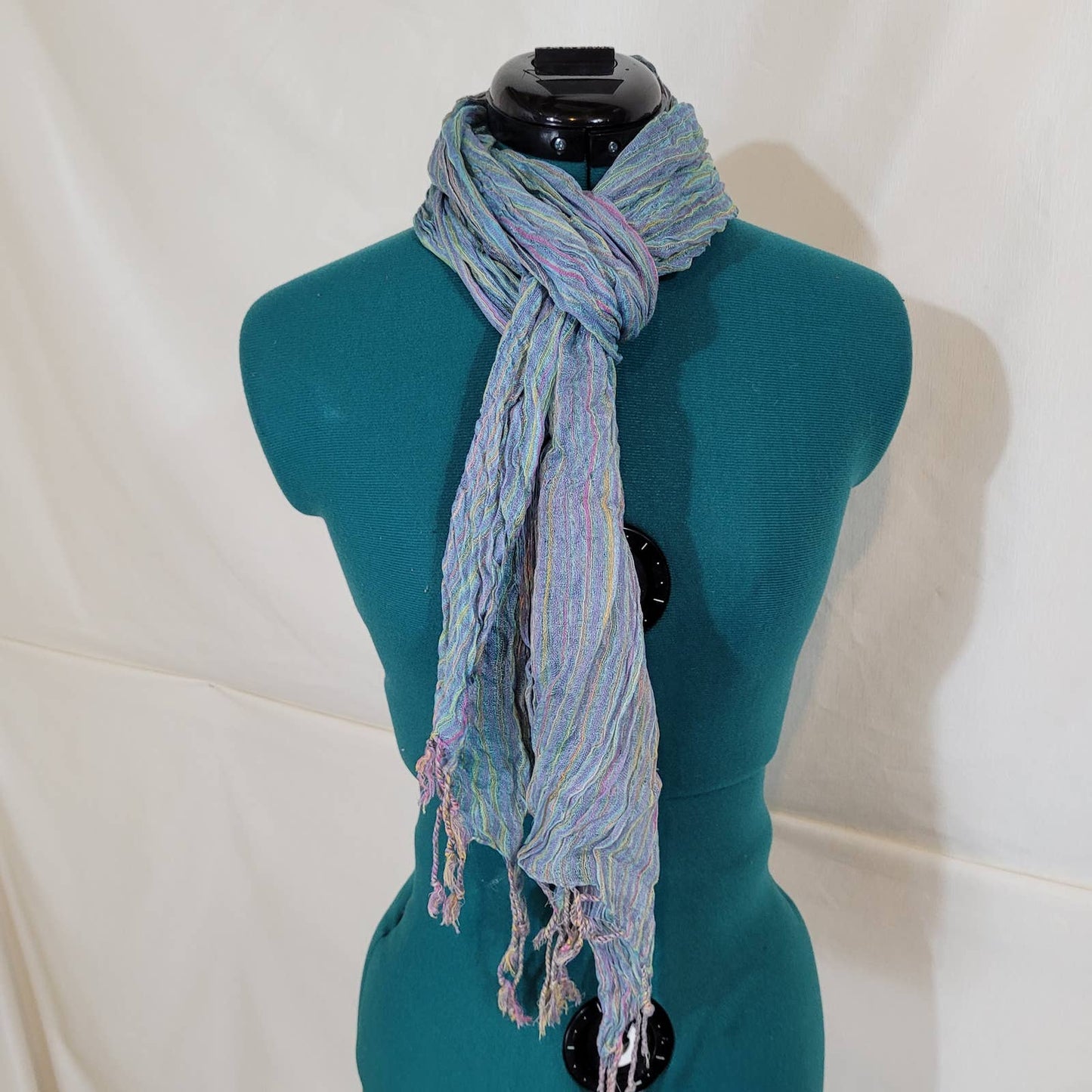 Blue Multi Coloured Striped Long Rectangle Scarf with Fringed HemMarkita's ClosetUnbranded