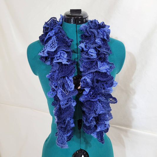 Crocheted Blue Ombre Long Ruffled ScarfMarkita's ClosetUnbranded