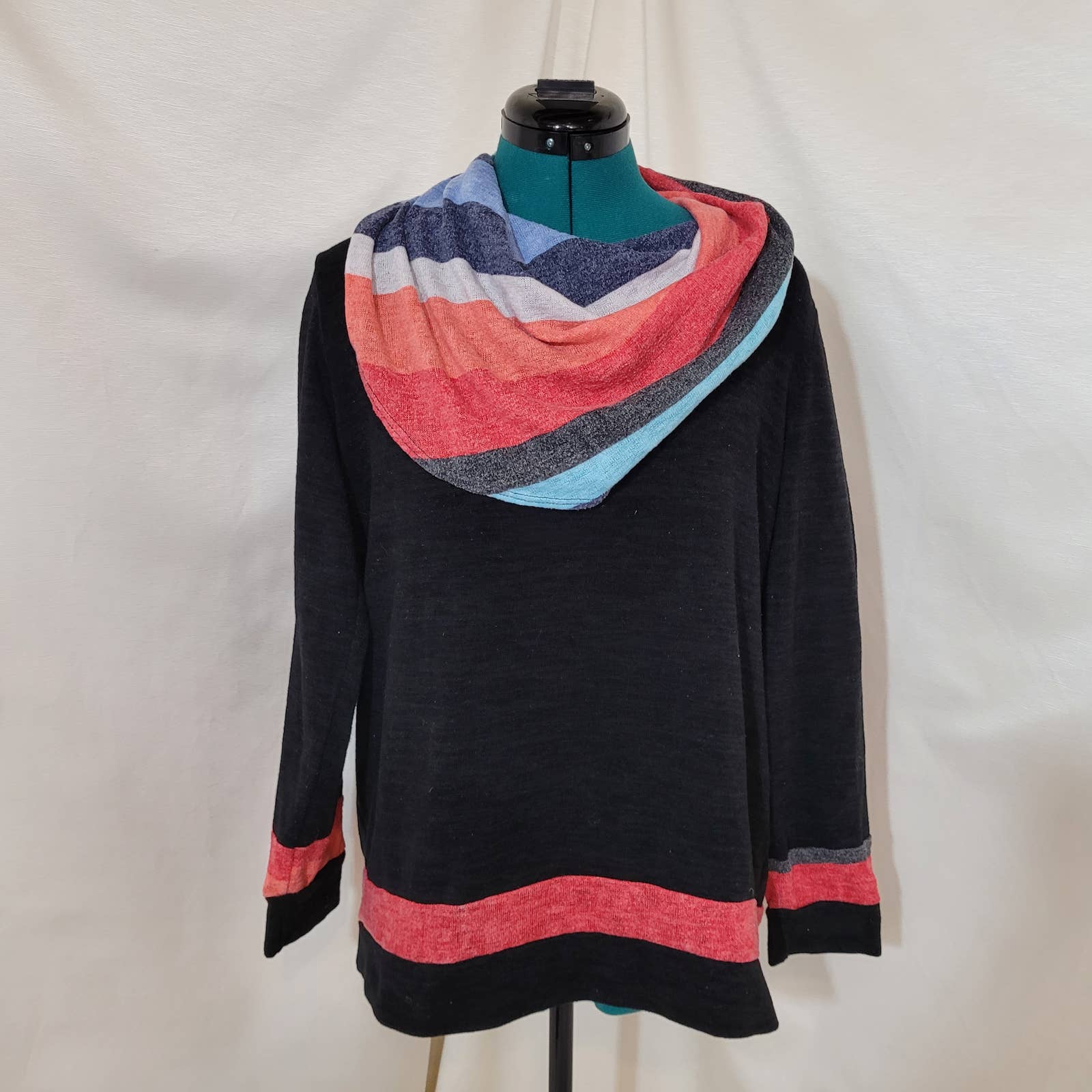 Egs Black Cowl Neck Sweater with Striped Pattern - Size Extra LargeMarkita's ClosetEgs
