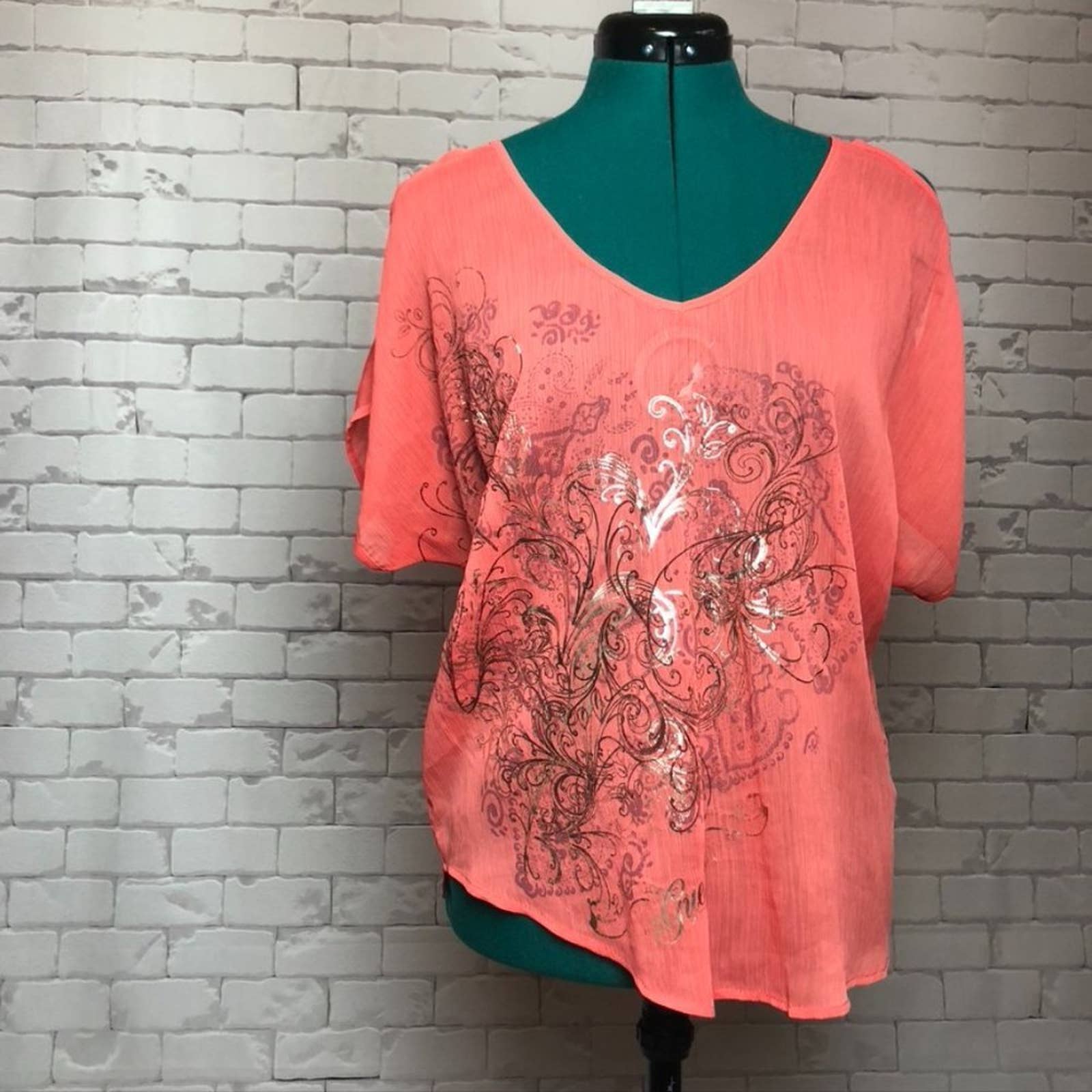 Guess Orange Blouse with Foil Design - Size SmallMarkita's ClosetGUESS