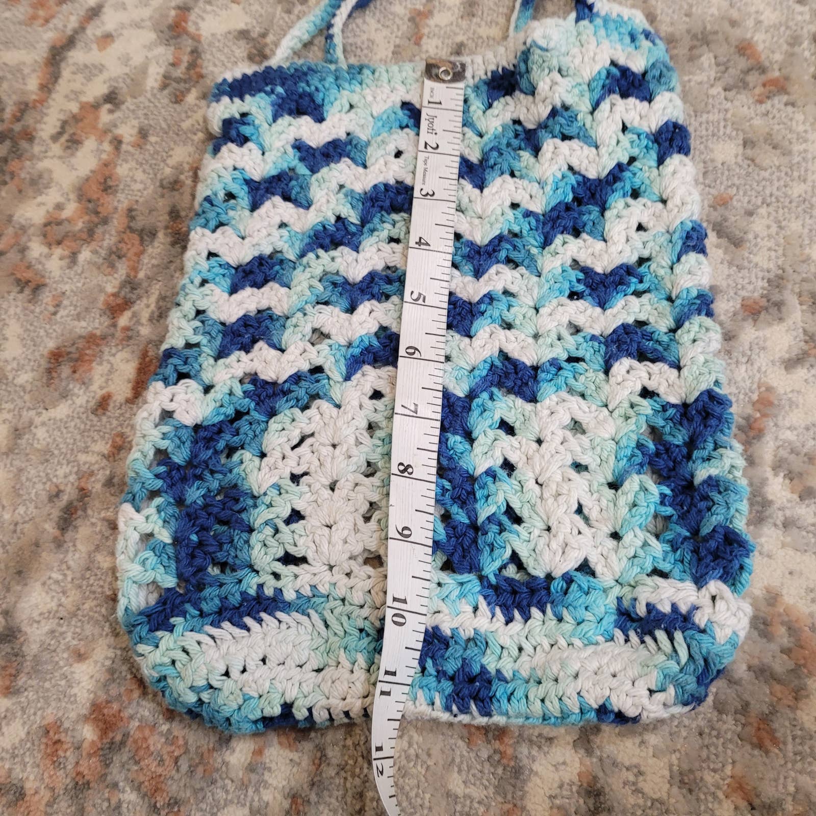 Hand Knit Crocheted Satchel Bag, Blue and WhiteMarkita's ClosetUnbranded