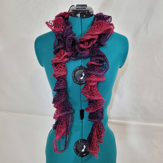Handmade Red and Purple Crocheted Ruffled Rectangle ScarfMarkita's ClosetUnbranded