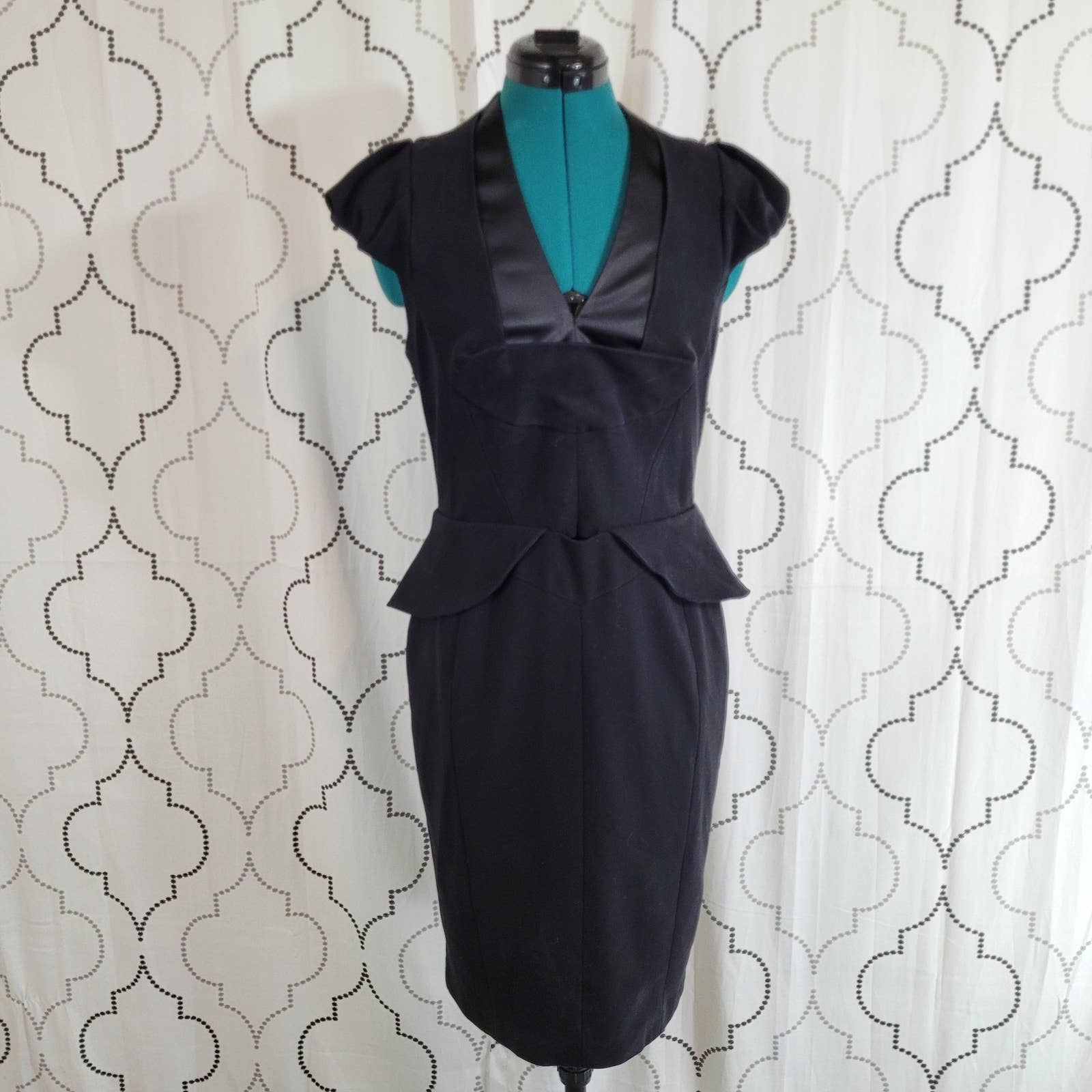 Joseph Ribkoff Black Peplum Dress with Satin Collar - Size 8Markita's ClosetJoseph Ribkoff