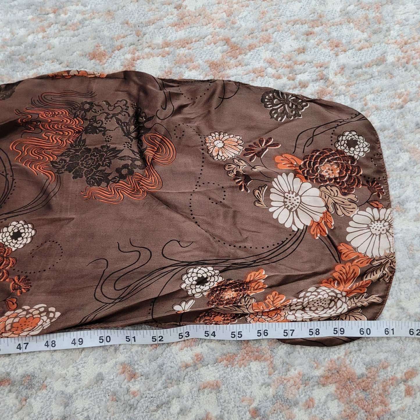 Long Brown Scarf with Orange and White Floral PatternMarkita's ClosetUnbranded