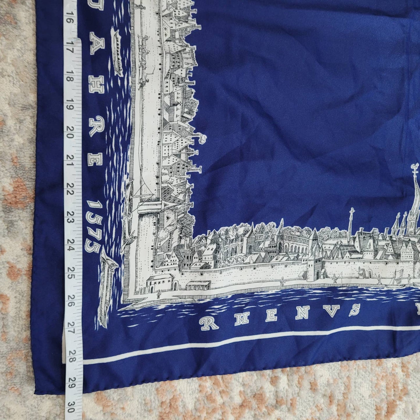 Rhenus Fluvius Navy and White Polyester Twill Square Scarf with Hand Rolled HemMarkita's ClosetUnbranded
