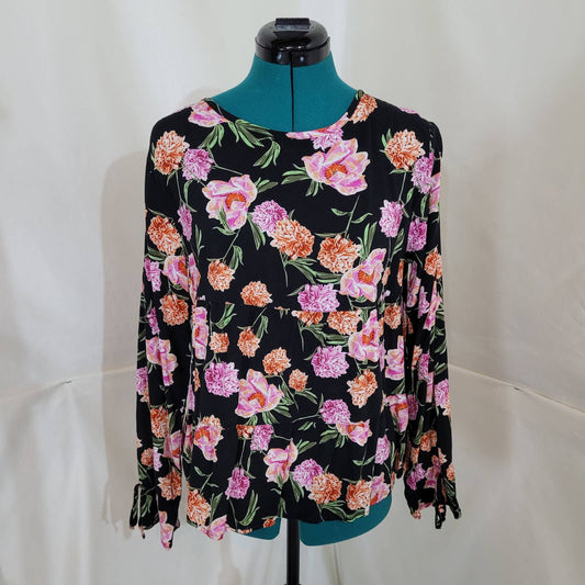 Ripzone Black Blouse with Orange and Pink Floral Pattern - Size MediumMarkita's ClosetRipzone