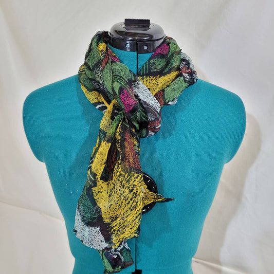 Sheer Crinkle Chiffon Long Rectangle Scarf with Geometric Abstract PatternMarkita's ClosetUnbranded