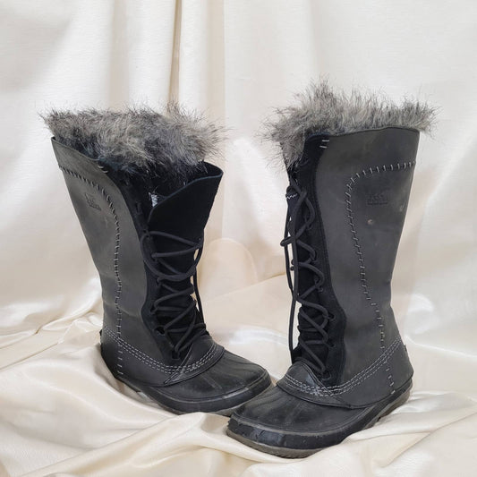 Sorel Cate the Great Black Leather Winter Boots with Faux Fur Trim - Size 8Markita's ClosetSorel