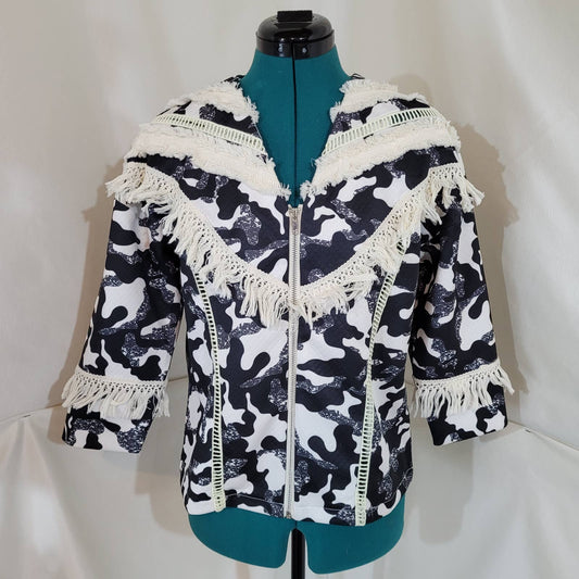 Sweewe Cow Print Fringe Sweater Jacket - Size SmallMarkita's ClosetSweewe