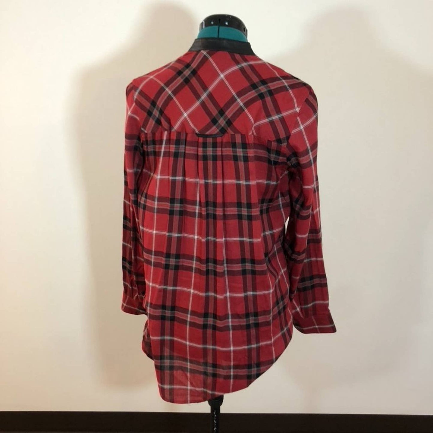 Vince Red Plaid Blouse with Leather Trim - Size 6Markita's ClosetVince