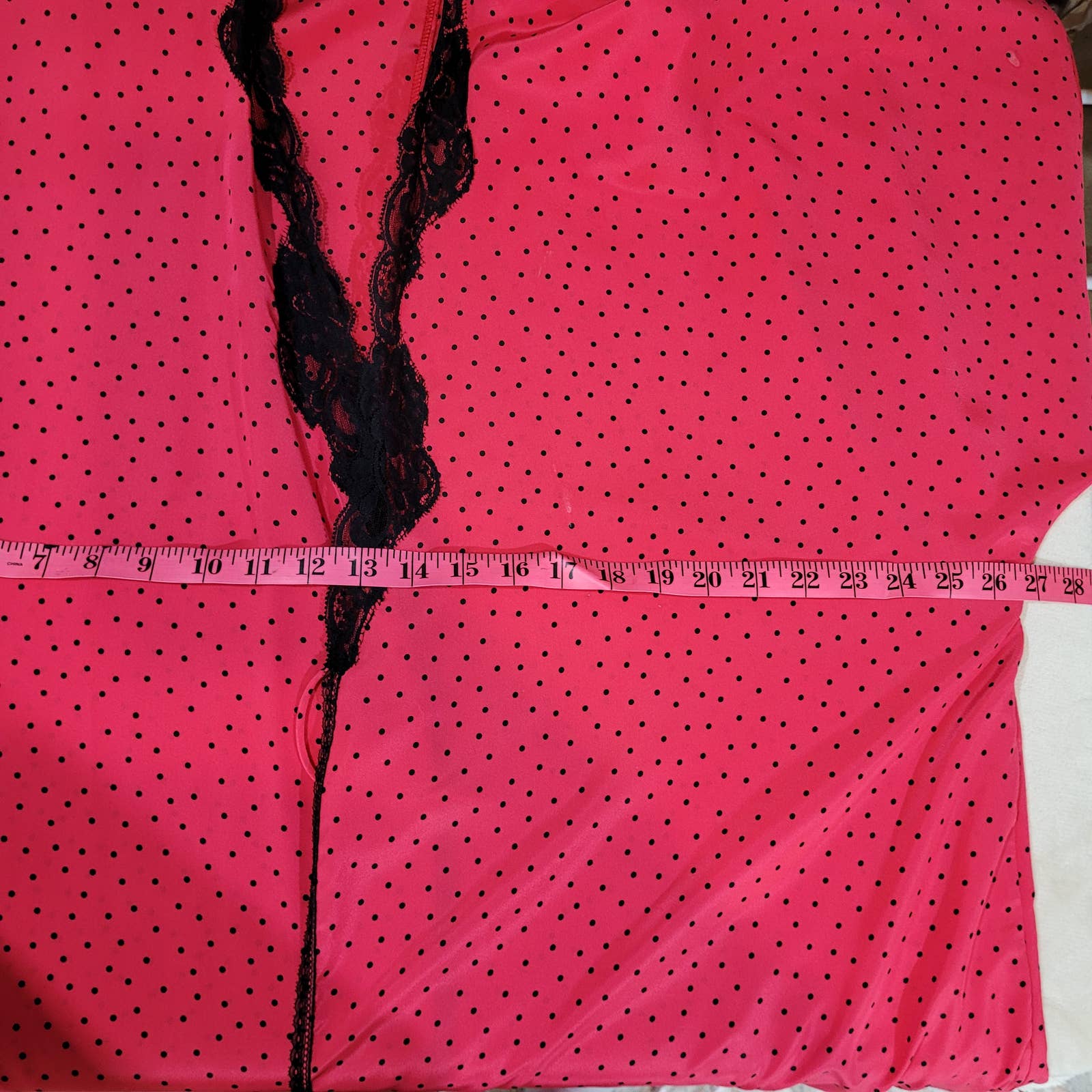 Vintage 1980s Linda Pink Robe with Black Polka Dots and Lace Trim - Size OSMarkita's ClosetLinda