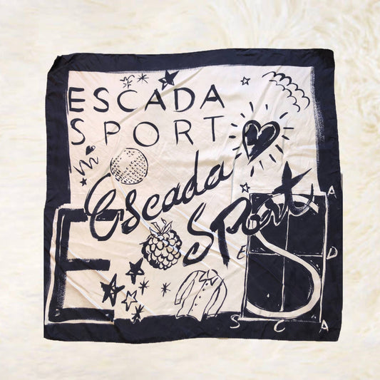 Vintage 1990s Escada Sport Silk Twill Square Scarf - Blue and WhiteMarkita's ClosetESCADA