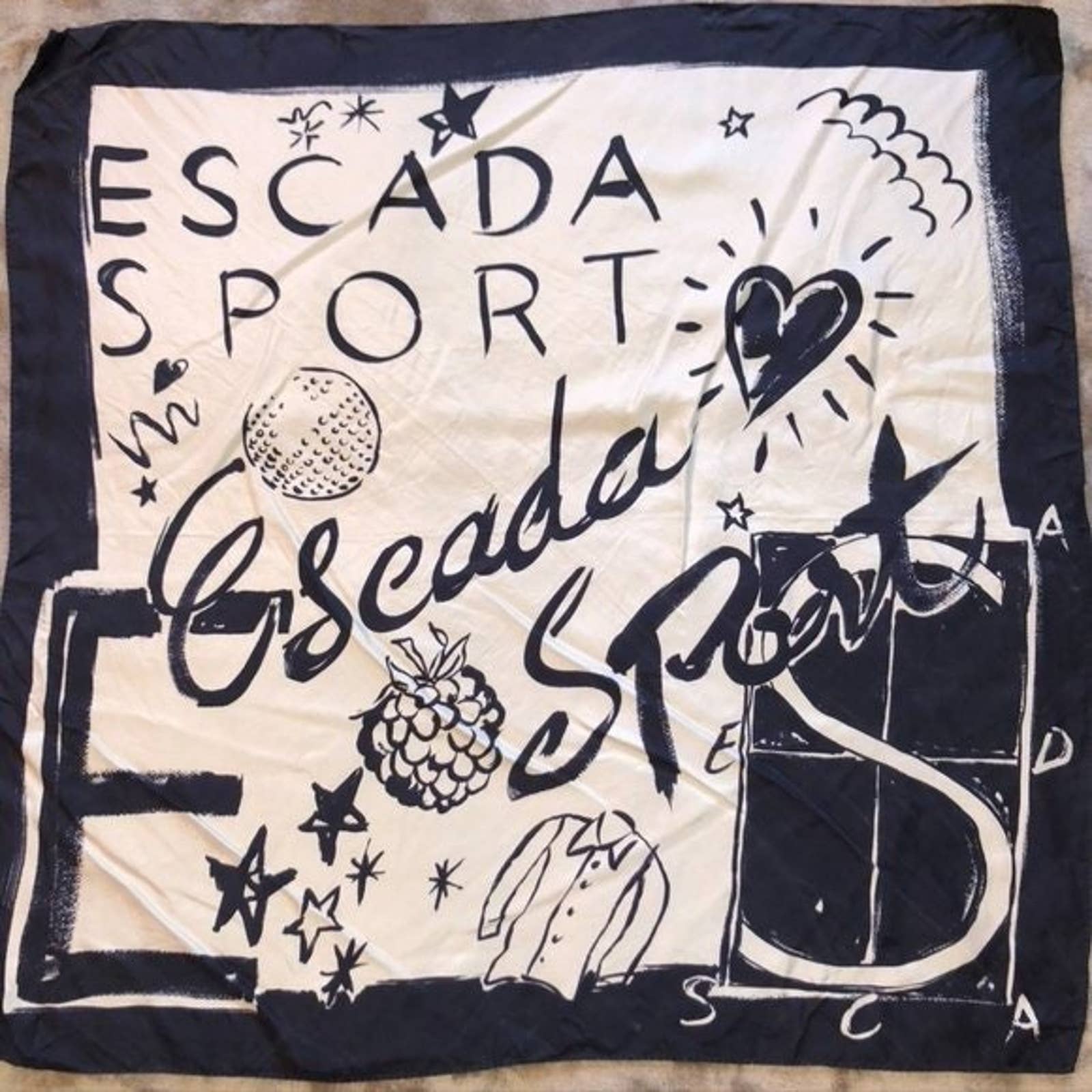 Vintage 1990s Escada Sport Silk Twill Square Scarf - Blue and WhiteMarkita's ClosetESCADA