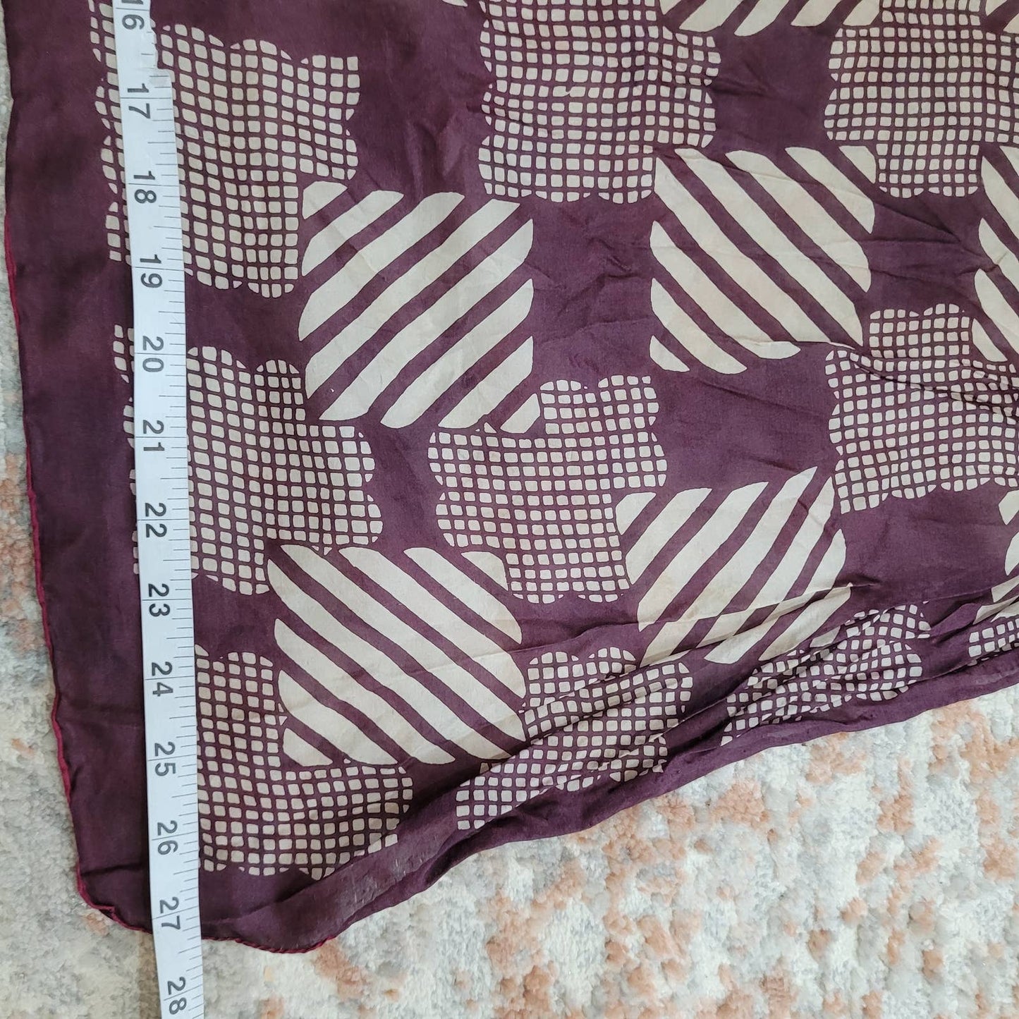 Vintage Purple Silk Square Scarf with Geometric Pattern and Rolled HemMarkita's ClosetVintage