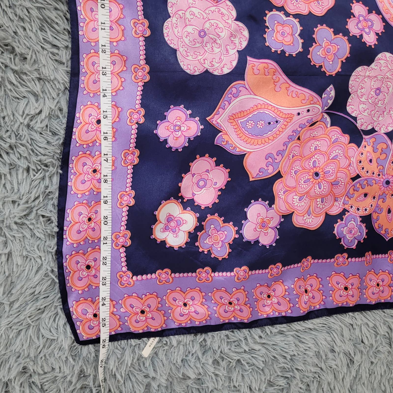 Vintage Rayon Square Scarf with Pink Floral Pattern Circa 1960-1970Markita's ClosetUnbranded