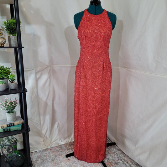 Vintage Scala Beaded Pink and Orange Silk Prom Evening Dress - Size SmallMarkita's ClosetScala
