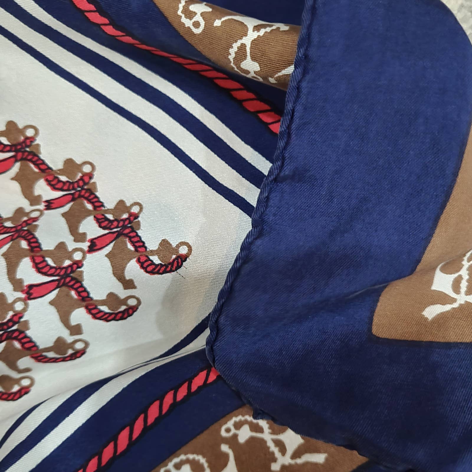 Vintage Square Silk Scarf with Nautical Anchor Pattern and Rolled HemMarkita's ClosetVintage