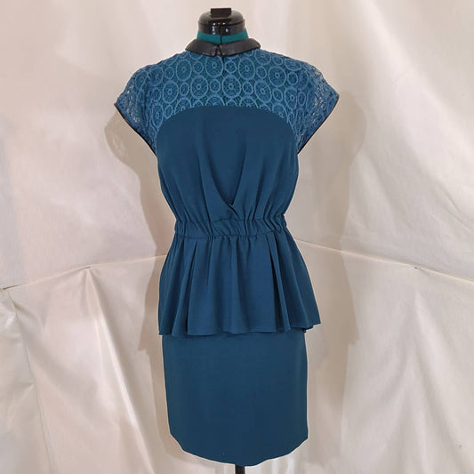 W118 by Walter Baker Teal Peplum Dress Lace and Vegan Leather Trim - Size XSMarkita's ClosetW118 by Walter Baker