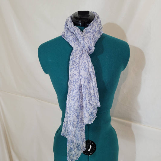 White and Blue Floral Long Rectangle ScarfMarkita's ClosetUnbranded